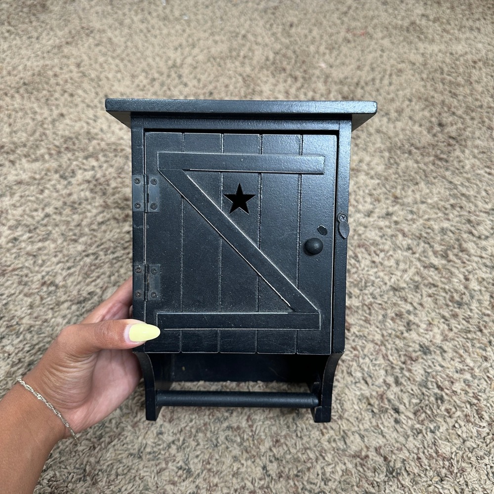 Primitive Black Wood Barn Door Wall Cabinet Farmhouse Toilet Paper Holder‎